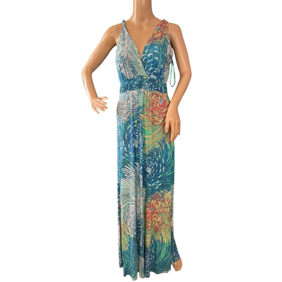 Zen Knits Floral Chrysanthemum Faux Wrap Maxi Dress Small - Picture 2 of 6